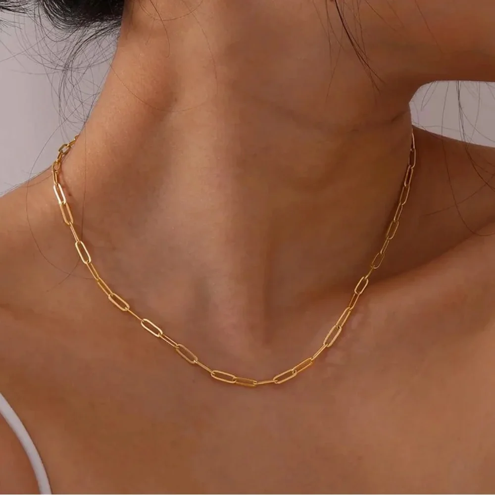 Gold IP Plated Stainless Steel Paperclip Chain Necklace ✨ - Picture 1 of 2